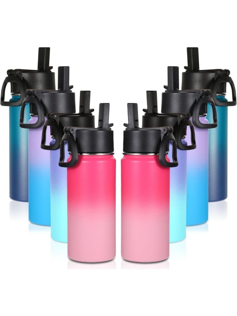 16oz Insulated Kids Water Bottles with Straw - Fun Assorted Colors, 8-Pack